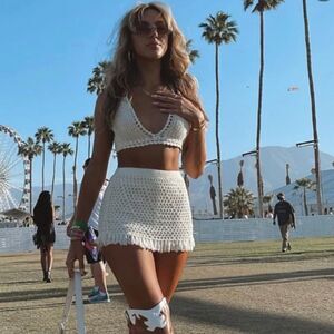 White fox private island Crochet Halter Top and Skirt Set